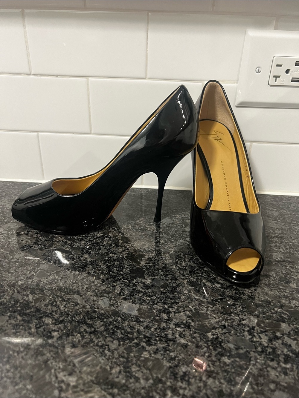Giuseppe Zanotti Black Patent Peep-Toe Stiletto Pumps